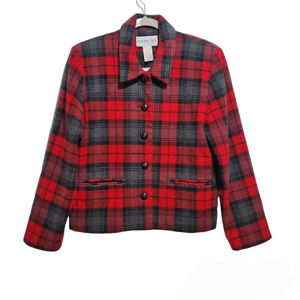 Vintage Bedford Fair Lifestyles Wool Blend Plaid Blazer Jacket Size 4P